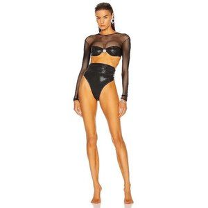 Alessandra Rich High Waisted Net Sleeve Bikini Set Black Swim